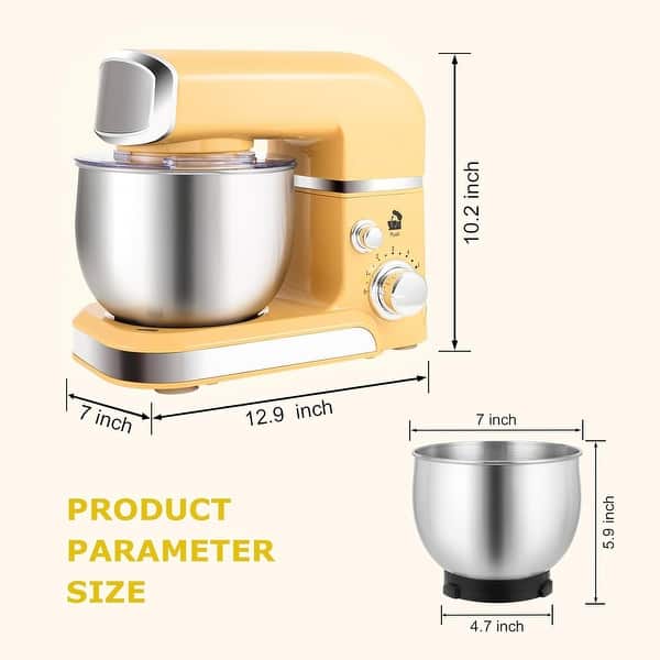 dimension image slide 0 of 8, 3.2Qt Stand Mixer, 6-Speed Lightweight Kitchen Mixer with Whisk, Hook
