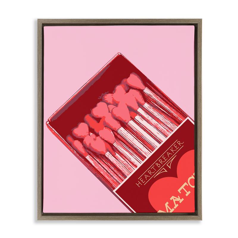 Stupell Pink Heart Shaped Matches Framed Floater Canvas Wall Art Design By Lil' Rue - 25 x 31 - Brown