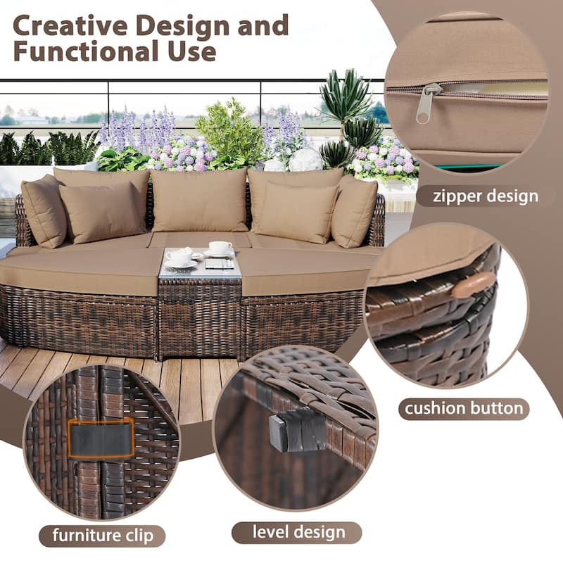 Roomfitters 6-Piece Patio Outdoor Conversation Round Sofa Set with Coffee Table