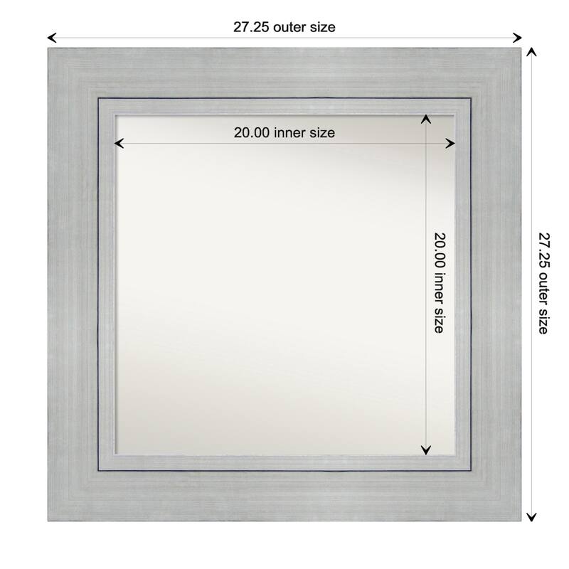 Romano Silver Framed Non-Beveled Custom Wall Mirror, Bathroom Vanity Mirror - Outer Size: 27.25 x 27.25