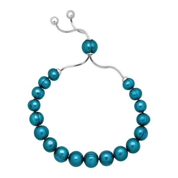 Honora 7-10 mm Freshwater Teal Pearl Bolo Bracelet with Slider in Stainless Steel - Blue