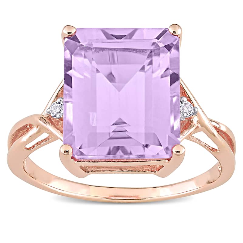 Miadora Rose Plated Sterling Silver Octagon Rose De France & White Topaz 3-stone Cocktail Ring
