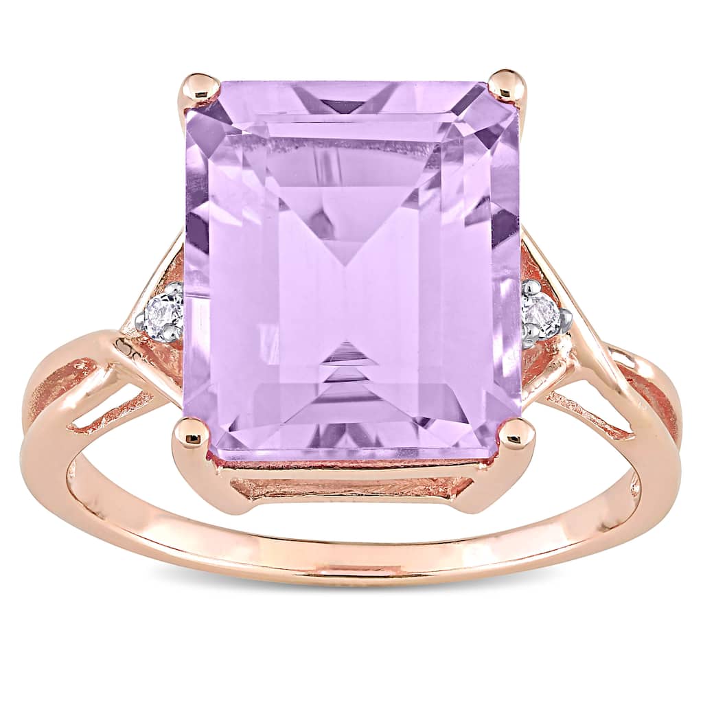 Miadora Rose Plated Sterling Silver Octagon Rose De France & White Topaz 3-stone Cocktail Ring