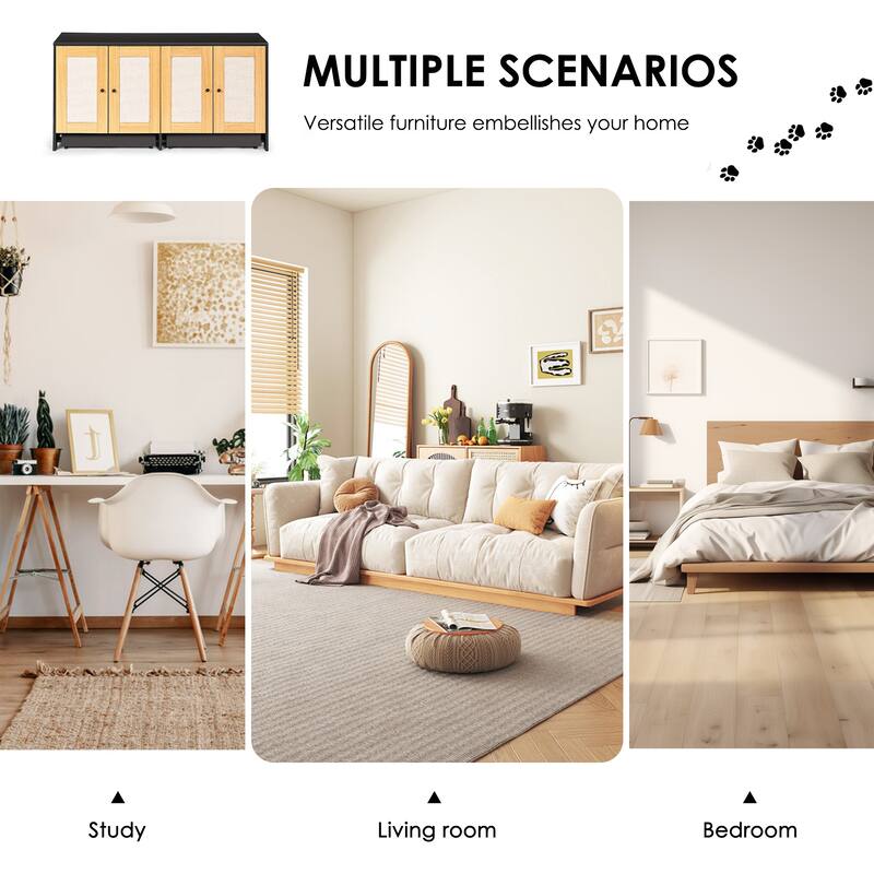 Anmytek Cat Litter Box Enclosure TV Stand Storage Cabinet Hidden Pet Furniture for Living Room