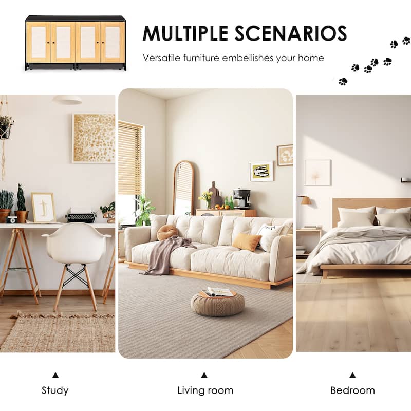 Double Litter Box Enclosure, Cat Litter Box Enclosure for 2 Cats, Hidden Litter Box Furniture with Rattan Doors