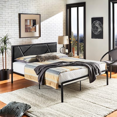 Brunia Metal Platform Bed with Geometric Headboard by iNSPIRE Q Classic