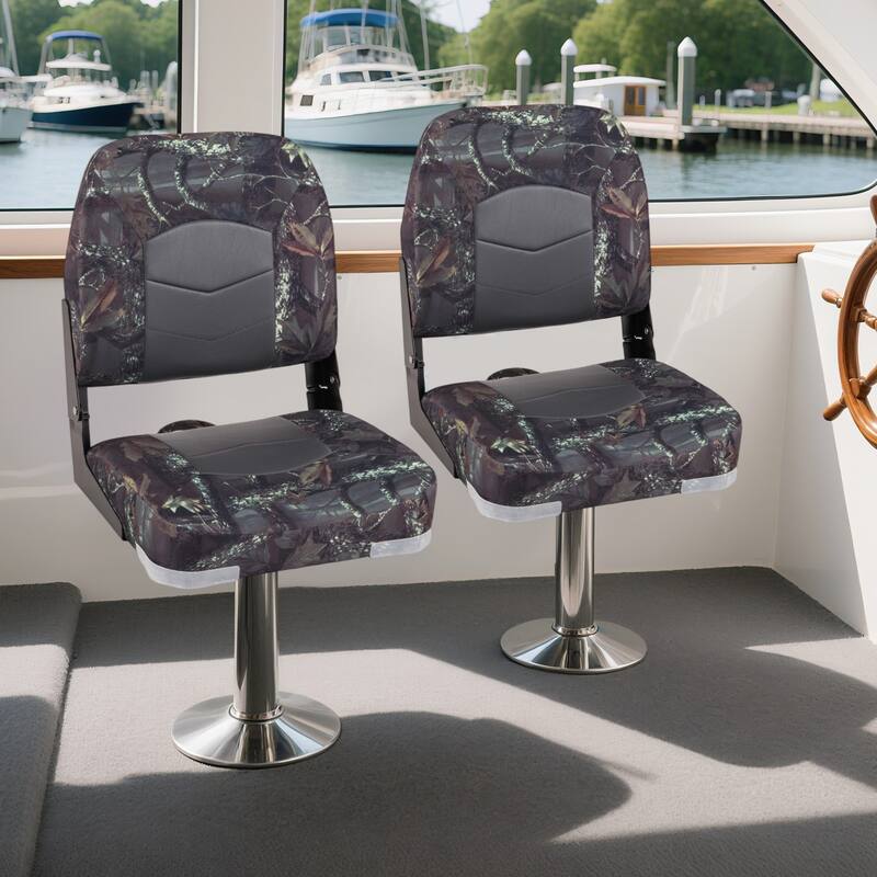 Gymax 2-Pack Boat Seats Folding Low Back Boat Chairs w/Thick Sponge