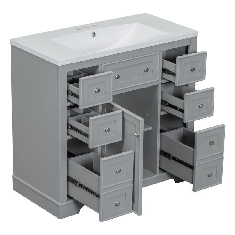 36" Bathroom Vanity Combo with Undermount Sink, 6 Drawers, 1 Cabinet, and Adjustable Shelf