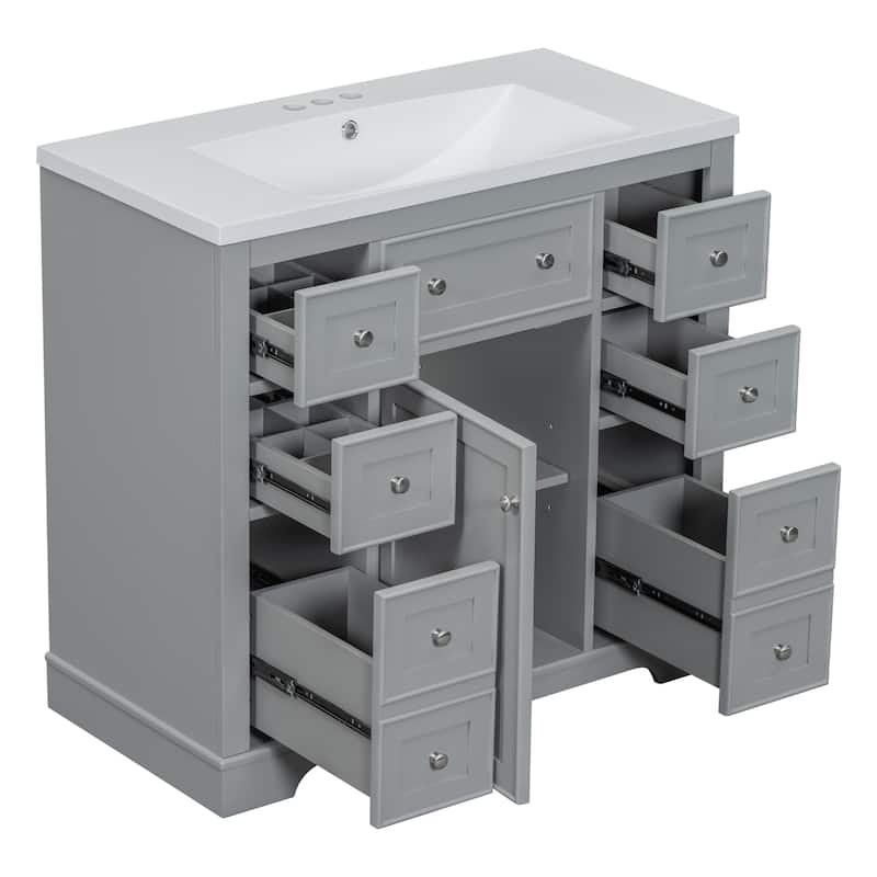 Roomfitters 36" Bathroom Vanity with Sink Combo, Cabinet with 6 Drawers and Door, Solid Wood, MDF Board