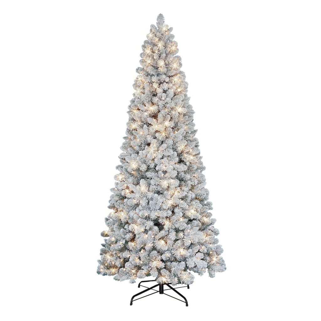 9' Flocked Virginia Pine Artificial Christmas Tree, Clear Lights - 9 Foot