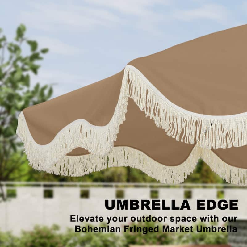 Clihome 9 Ft. Bohemian Fringed Patio Market Umbrella