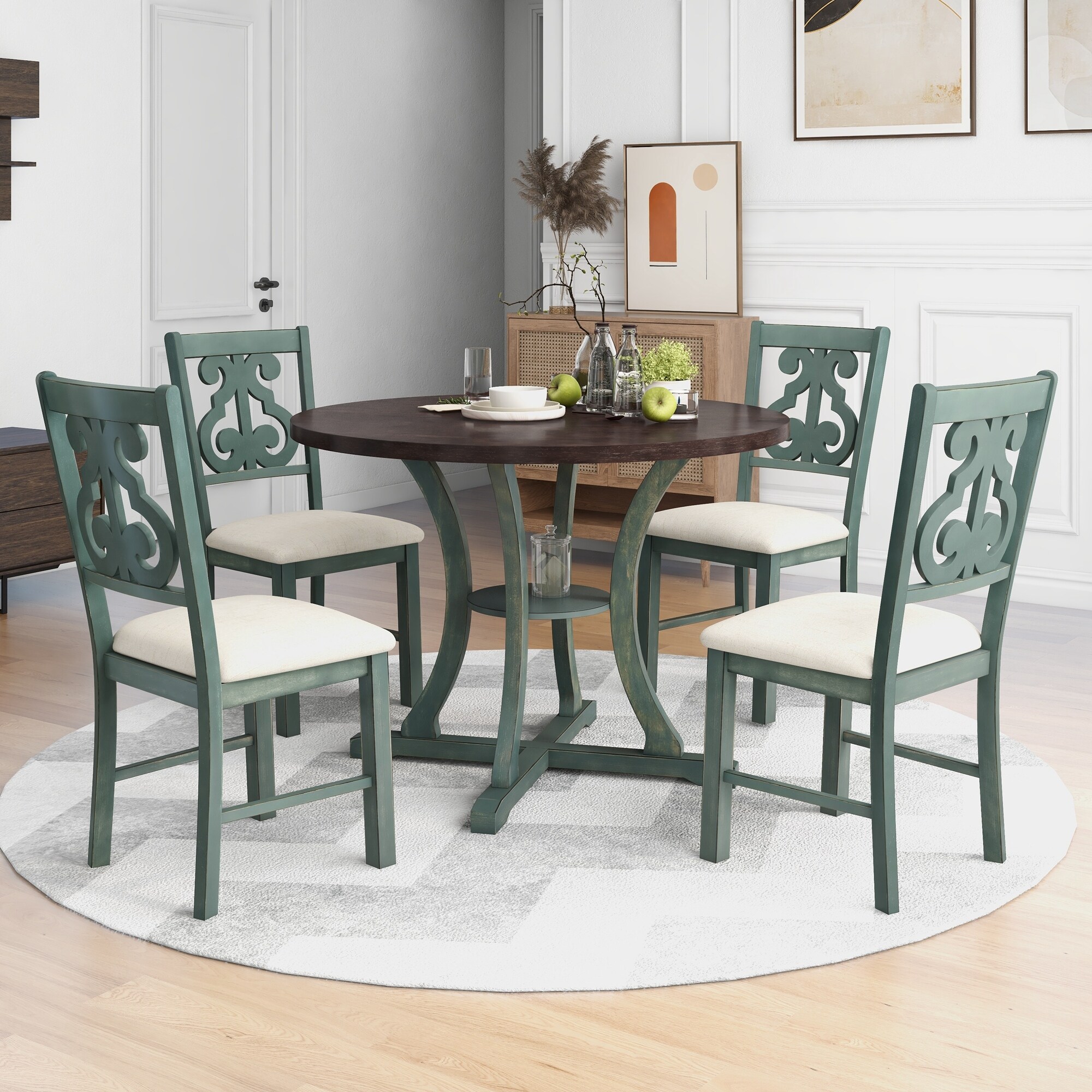 5-Piece Round Dining Table and 4 Fabric Chairs with-image