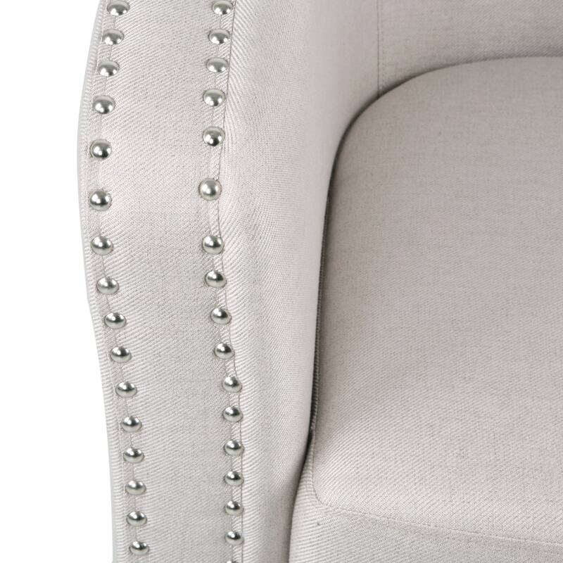 31.25" Upholstered Swivel Club Chair with Nailheads and Iron Legs for Living Room