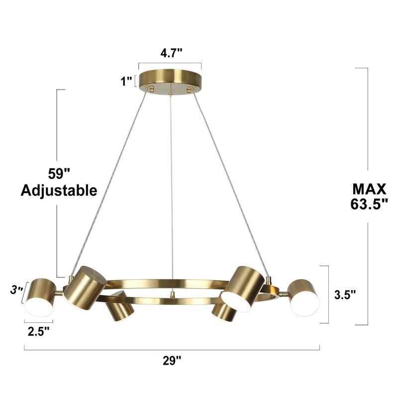 Mid-Century Modern 6-Light Gold LED Wagon Wheel Chandelier Metal Pendant Lights for Dining Room