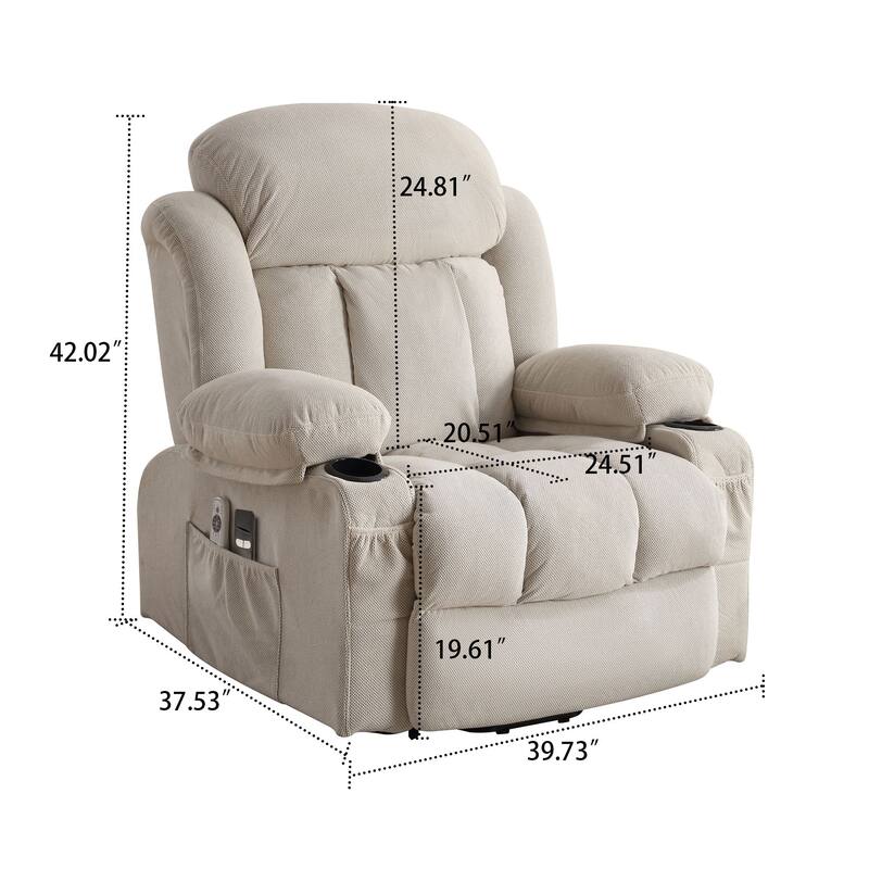 Modern Classic Massage and Heating Function Velvet Upholstered Leisure Recliner with Lift Base