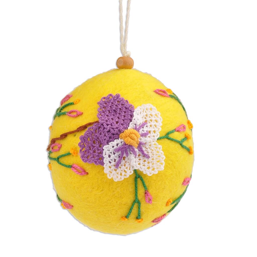 Novica Handmade Sunshine Fruit Embroidered Wool Ornament