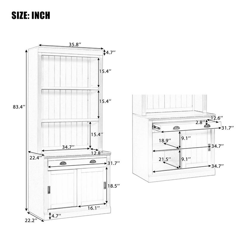 83.4" Tall Bookshelf, Modern Bookcase with Sliding Doors and Open Shelves, Storage Shelf for Living Room and Home Office
