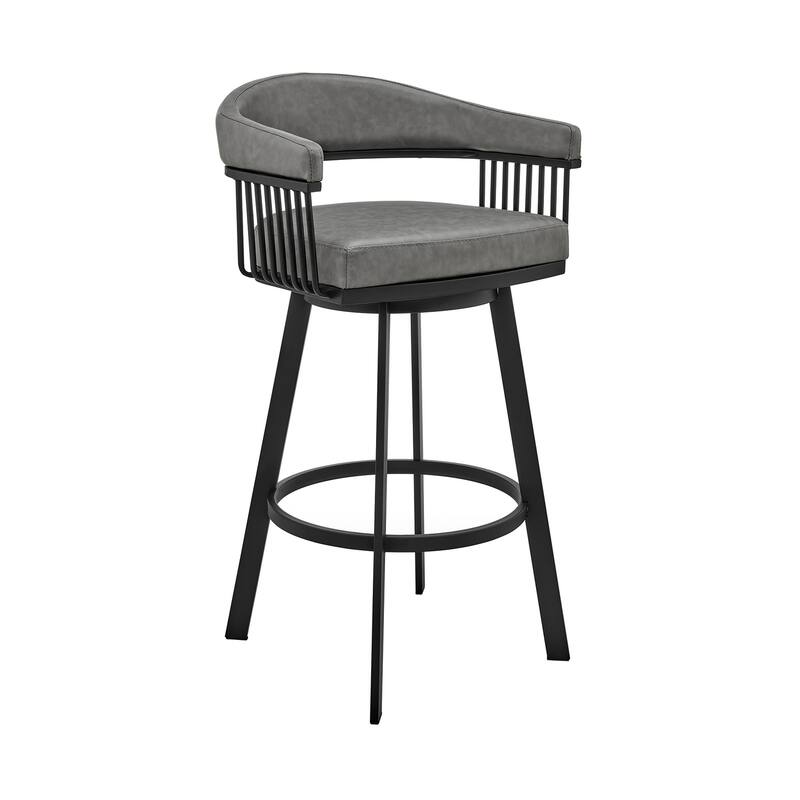 26 Inch Counter Height Swivel Bar Stool with Black Faux Leather Upholstered Seat, Modern Kitchen Bar Furniture