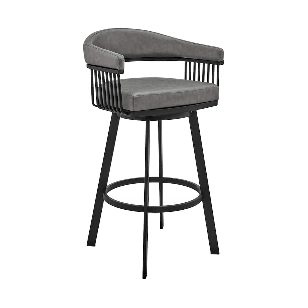 26 Inch Counter Height Swivel Bar Stool with Black Faux Leather Upholstered Seat, Modern Kitchen Bar Furniture