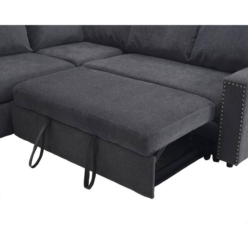 81.5'' L-Shaped 5-Seater Sectional Sofa with Pull-Out Bed and Six Pillows, Multifunctional Corner Couch for Living Areas