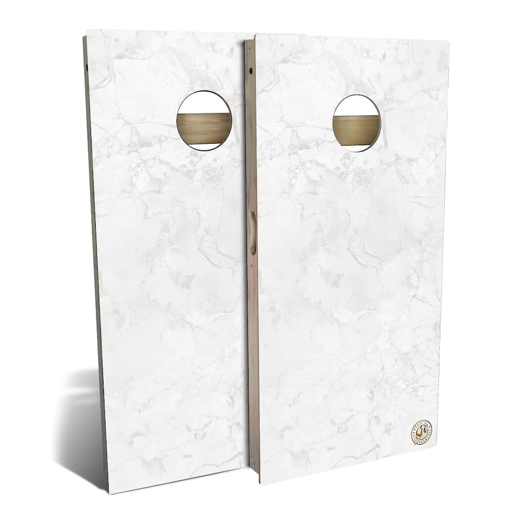 White Marble Outdoor Cornhole Board Set