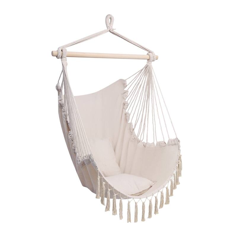 Outdoor/Indoor Pillow Tassel Hanging Chair Beige/Grey