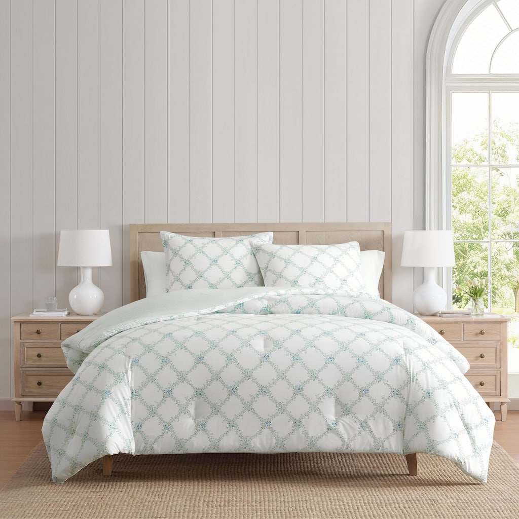 Martha Stewart Romantic Trellis Cotton Reversible Blue Comforter Set