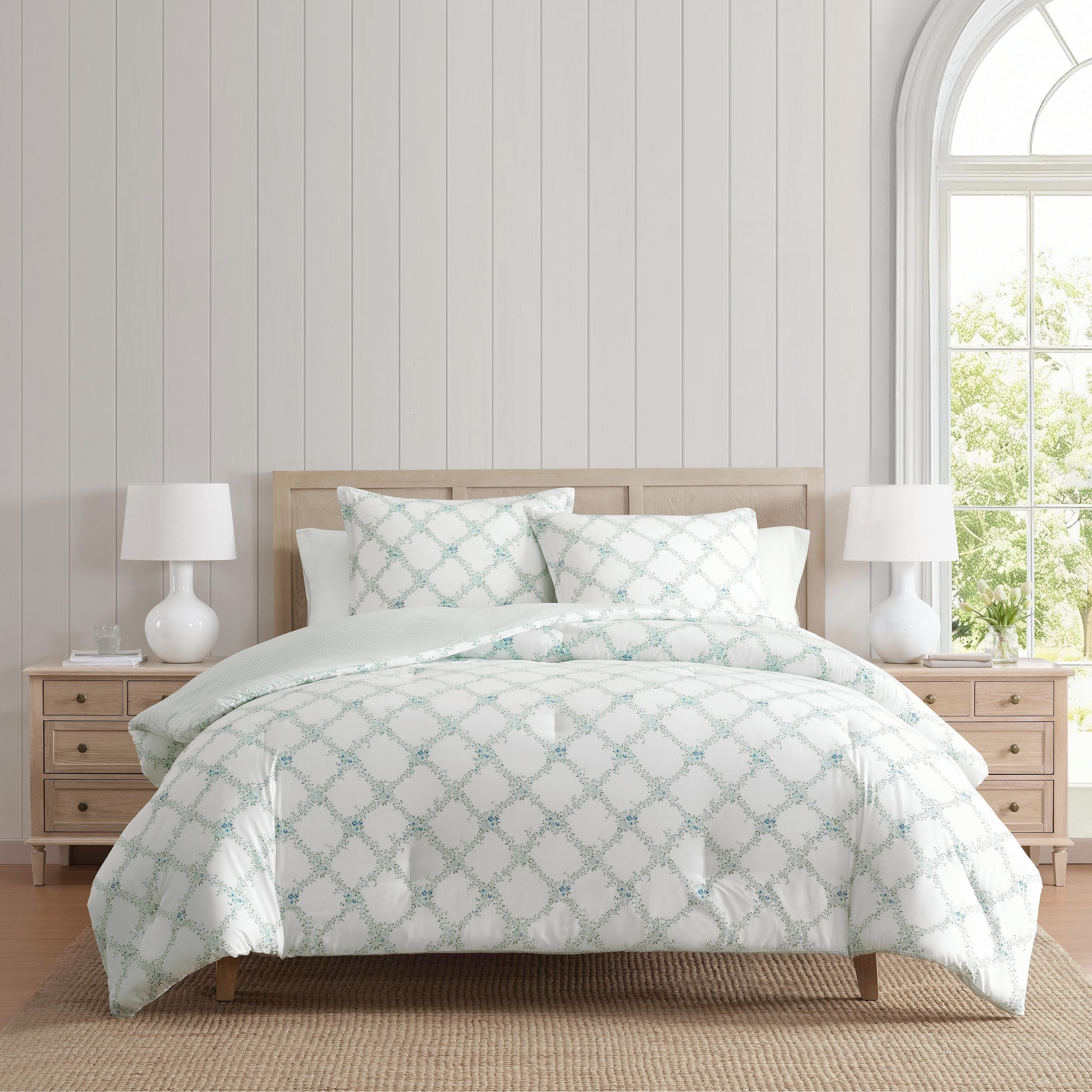 Martha Stewart Romantic Trellis Cotton Reversible Blue Comforter Set