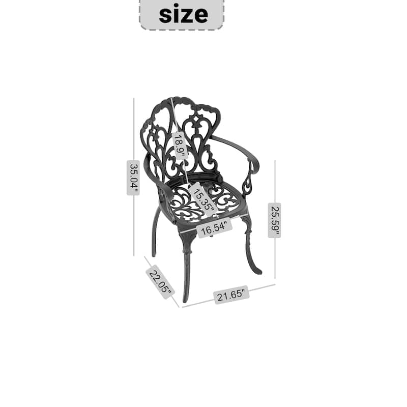 Cast Aluminum Patio Dining Chair 2PCS With Black Frame and Beige Cushions