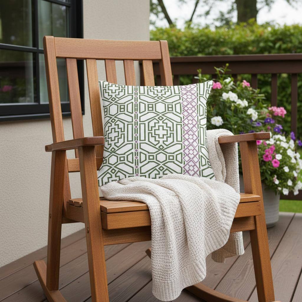 HomeRoots Set of Two 16" X 16" Green and White Blown Seam Geometric Indoor Outdoor Throw Pillow - 16.00' X '16.00' X '5.00