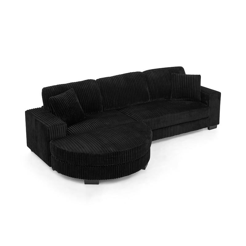 Anmytek Black Corduroy Tufted Sleeper Sectional Sofa L-Shaped Modular Convertible with Reversible Arc Footstool