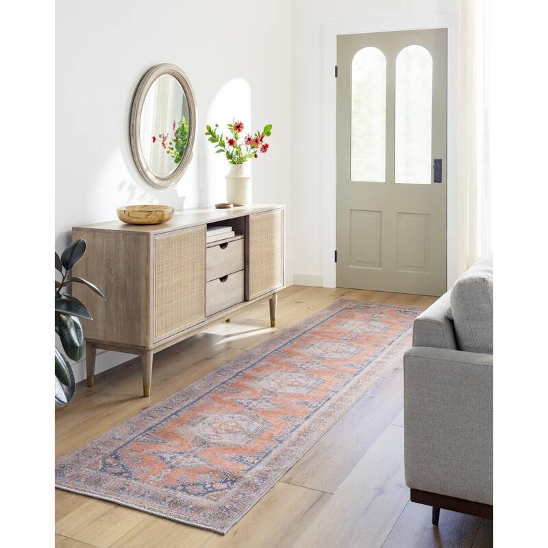 Livabliss Colin Traditional Medallion Washable Area Rug - Orange/Blue - 5' 3" x 7' 3"