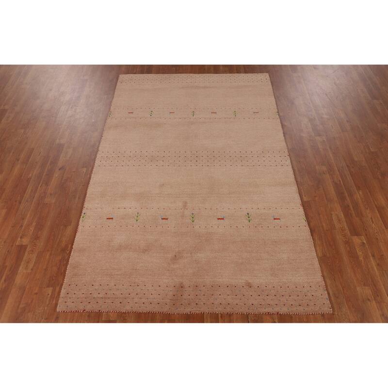 Tribal Gabbeh Oriental Area Rug Hand-Knotted Beige Wool Carpet - 5'2" x 8'2"