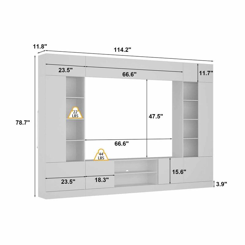 Versatile Wall Unit TV Stand LED Lighting - Accommodates TVs up to 75