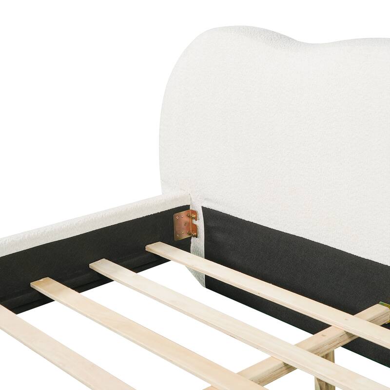 Christopher Knight Home - Modern Boucle Upholstered Platform Bed with Thick Curved Headboard and Solid Wood Legs