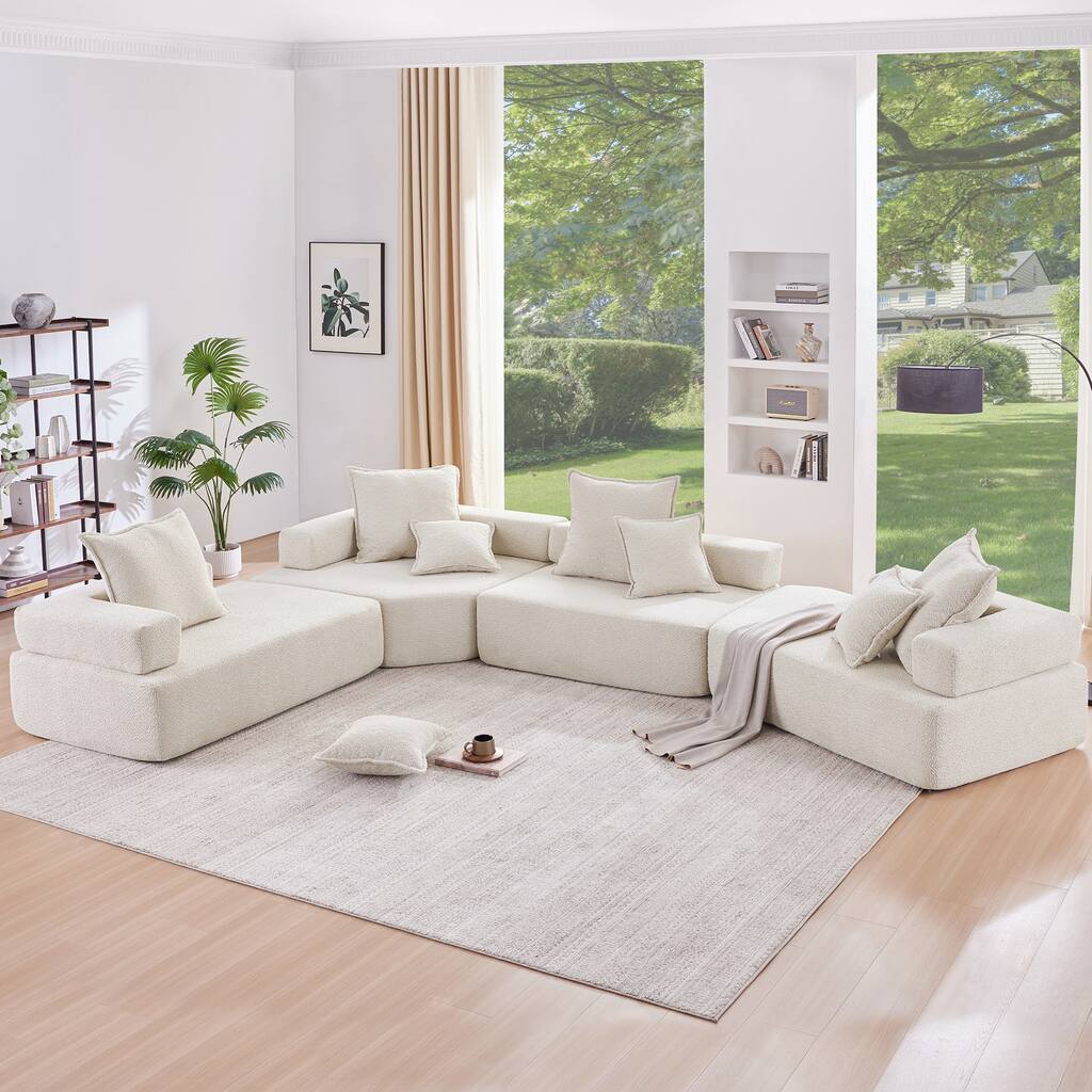 156'' Luxury U-Shaped 6-Seater Modular Sectional Sofa with Convertible Design and Spacious Foam-Filled Seating