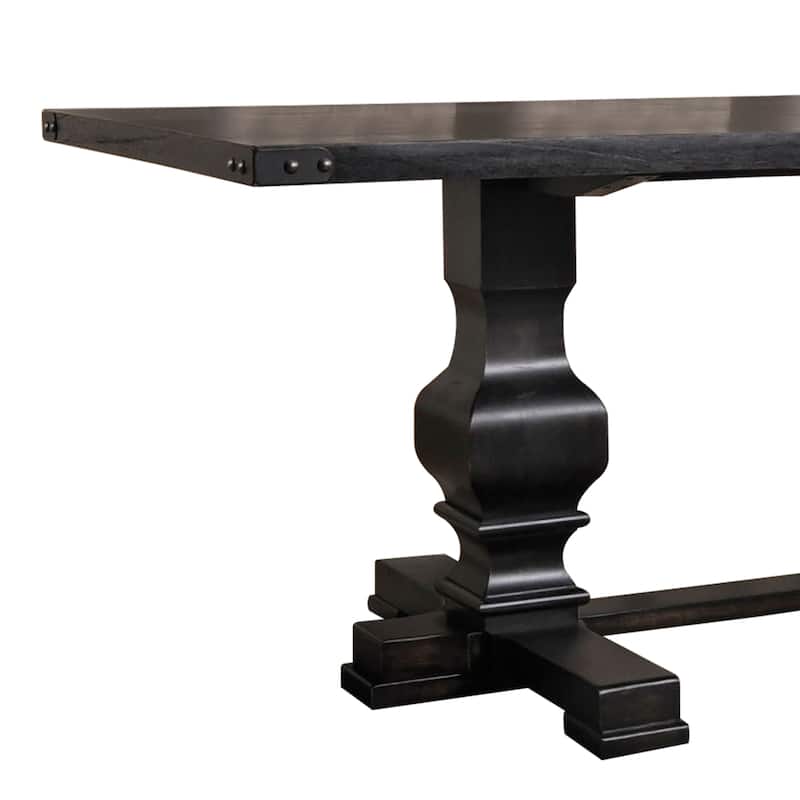 Wooden Rectangular Dining Table With Double Pedestal And Trestle Base, Vintage Black