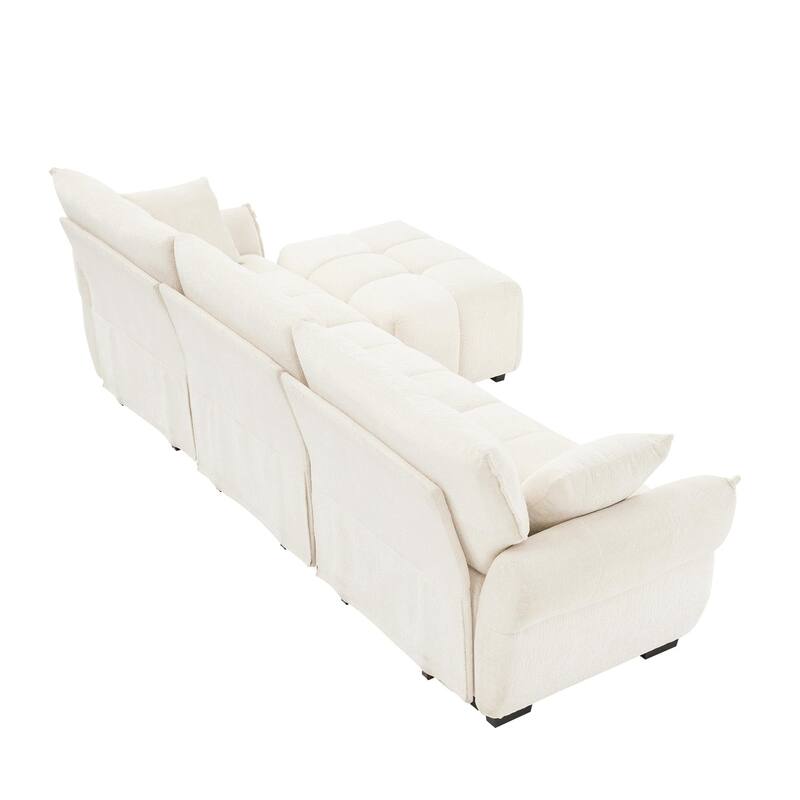 3-Seater L-Shaped Modular Sofa with 1 Ottomans & Pillows