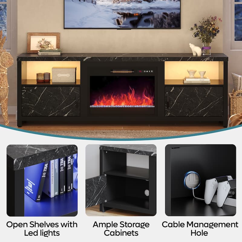 70" TV Stand for 75" TVs with LED Fireplace Light and Cabinet - 71 inches