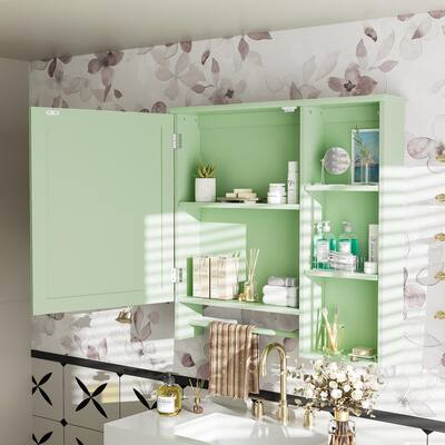 Wall Medicine Cabinets With Large Mirror Door, Adjustable Shelves And Three Open Storage Levels