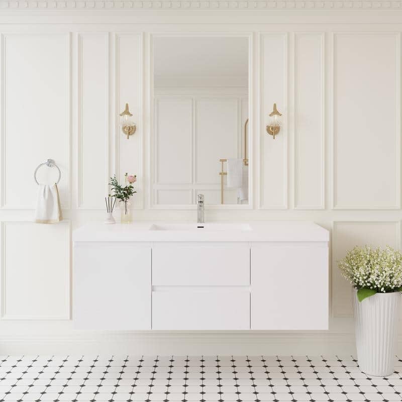 ABRUZZO 60" Floating Bathroom Vanity with Integrated Resin Top Basin 2 Cabinets 2 Soft Close Drawers Full Assembly