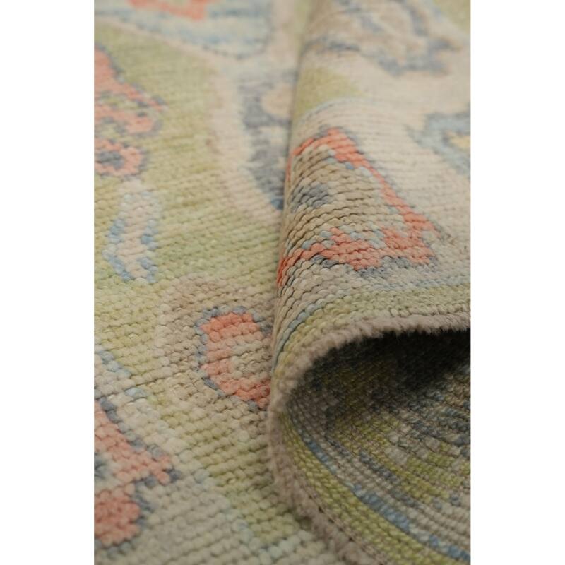 Hand Knotted Oriental 100% Wool Carpet Transitional Geometric Green Oushak Runner Rug - 7' 11'' X 3' 0''