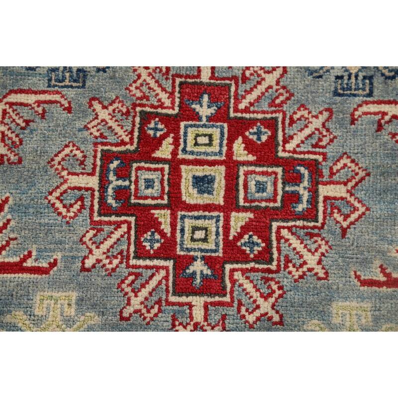 Geometric Blue Kazak Accent Rug Hand-Knotted Wool Carpet - 3'4" x 5'3"