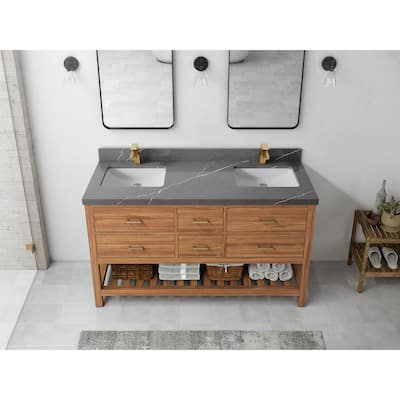 Willow Collections 60 in. W x 22 in. D Parker Solid Teak Double Sink Bathroom Vanity with Countertop