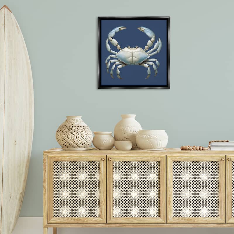 Stupell Detailed Aquatic Blue Crab Framed Floater Canvas Wall Art Design By Elizabeth Medley