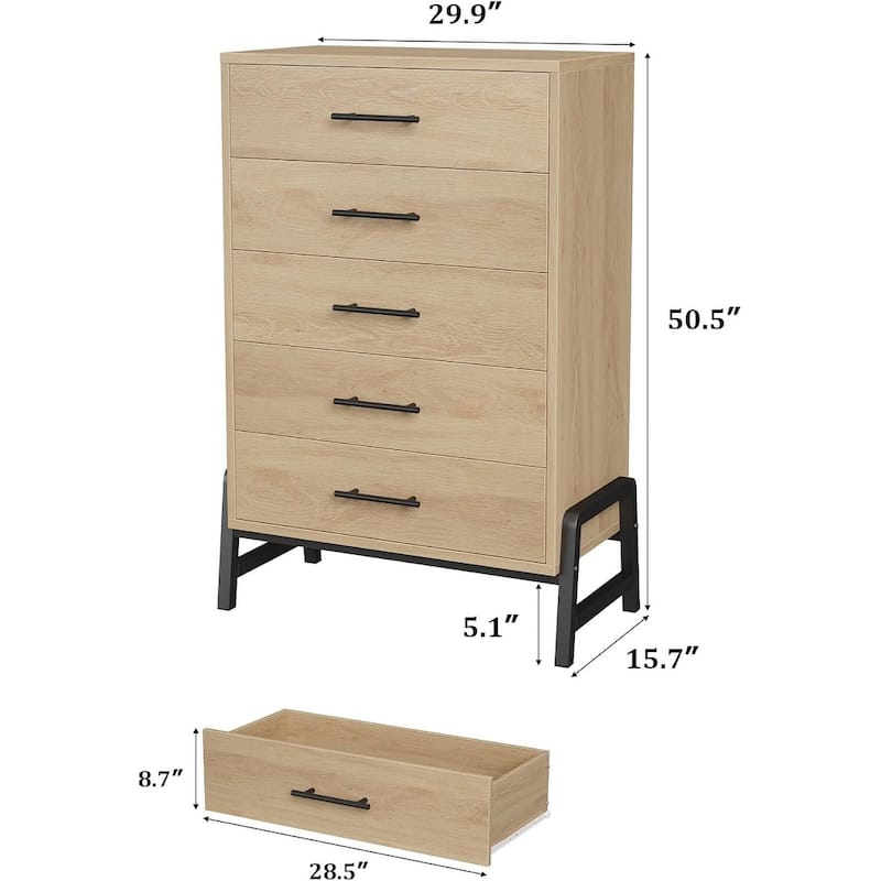 5 Drawer Freestanding Dresser Storage Chest for Living Room, Bedroom
