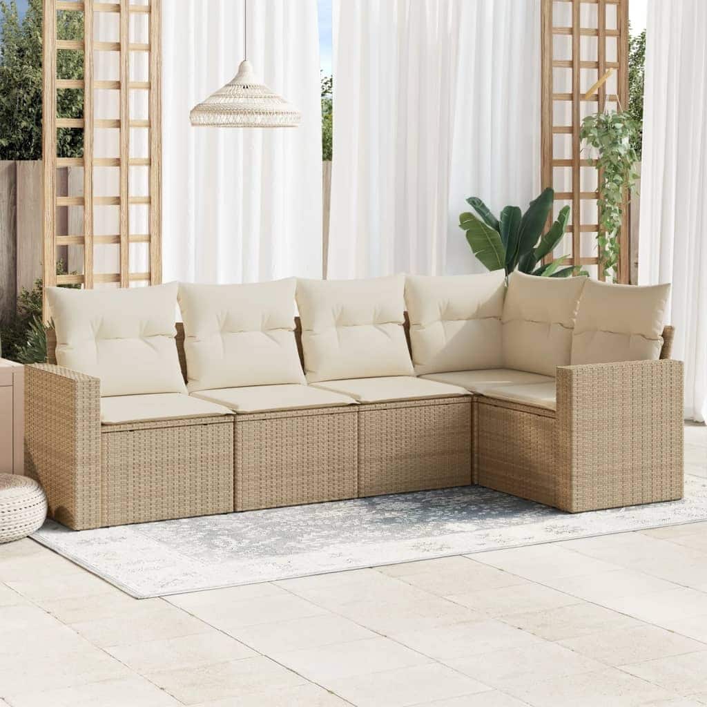 vidaXL Garden Sofa Set Beige PE rattan, powder-coated steel, polyester - 93.5 x 50.2 x 33.5