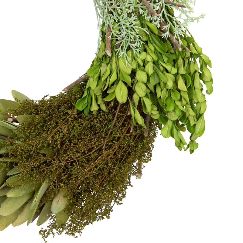 Cedar, Succulent & Day Grass Artificial Spring Wreath, Green -14-Inch