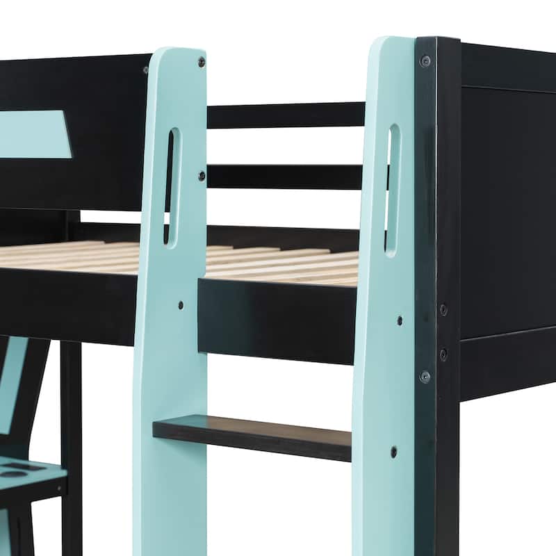 Gaming Loft Bed with Desk LED USb Shelf Full Size