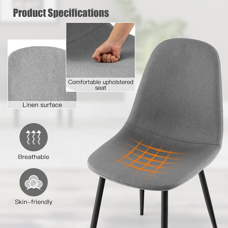 Gymax Dining Chairs Set of 4 Upholstered Fabric Chairs W/Metal Legs